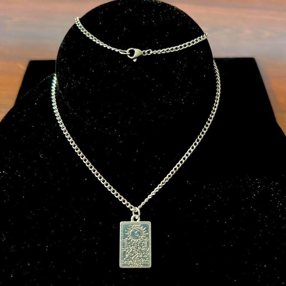 Handmade  “The Moon” Tarot Card Pendant On Stainless Steel Curb Chain Celtic - Picture 8 of 8